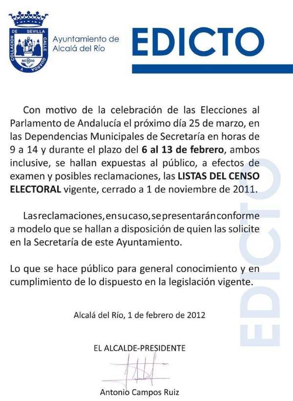 EDICTO Eleccciones Autonómicas 2012