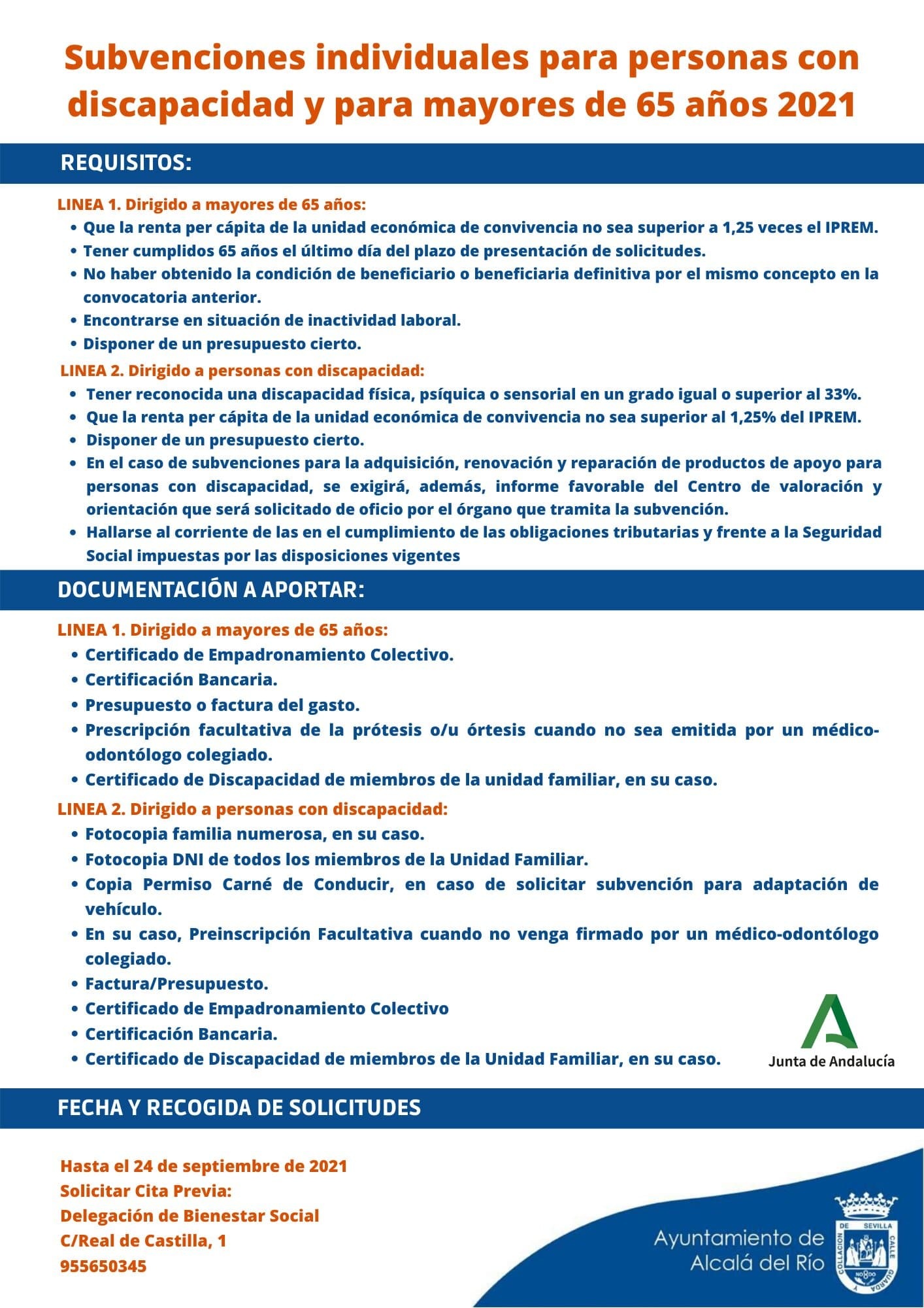 Subvenciones individuales para personas con discapacidad y para mayores de 65 años